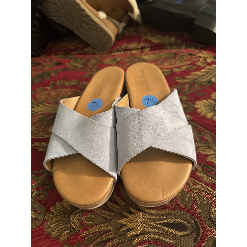 DONNA TOSCANA Made in Italy Suede leather Slide platform clog sandals Size 7.5